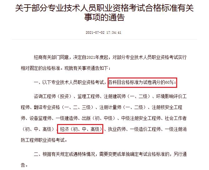 2021年黑龙江中级经济师考试合格标准：84分