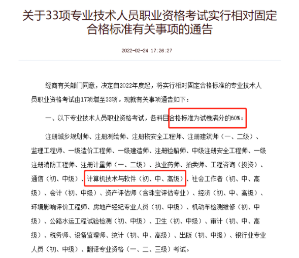 2022上半年黑龙江软考合格分数线已公布