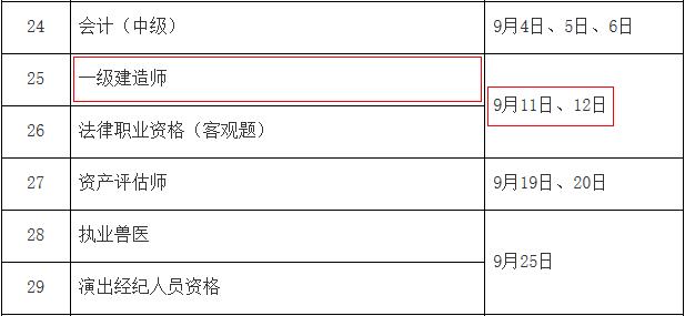 2021年宁夏一级建造师考试时间：9月11日、12日