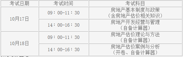 2015年山东房地产估价师考试时间：10月17、18日