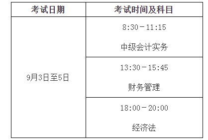 2022年山西阳泉中级会计职称考试时间及科目：9月3日至5日