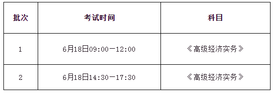 2022年浙江高级经济师考试时间及科目：6月18日