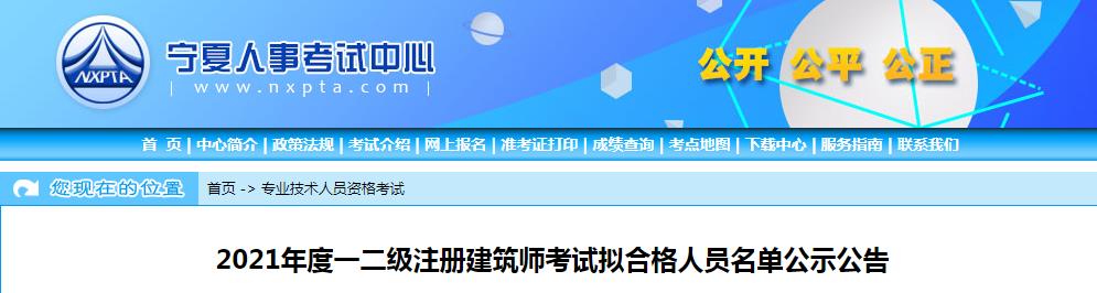 2021年宁夏二级注册建筑师考试资格审核拟合格人员公示公告