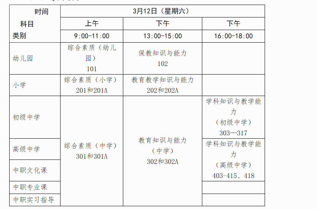2022上半年广西中小学教师资格笔试考试时间及科目【3月12日】