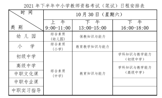 2021下半年青海省中小学教师资格证考试时间及考试科目【10月30日笔试】