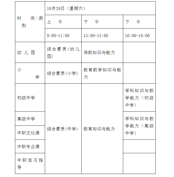 2022下半年江西中小学教师资格证考试时间及科目【10月29日】
