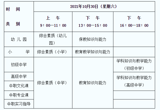 2021下半年陕西中小学教师资格证考试时间及考试科目【10月30日笔试】