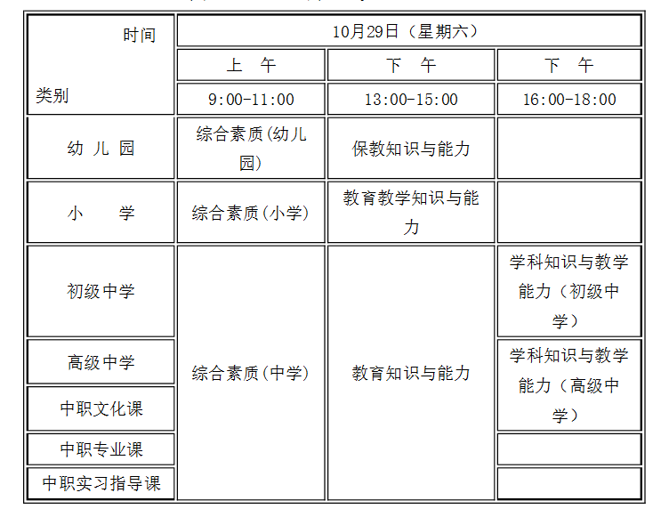 2022下半年甘肃中小学教师资格（笔试）考试时间及科目【10月29日】