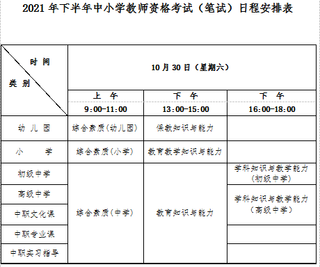 2021下半年吉林中小学教师资格证考试时间及考试科目【10月30日笔试】