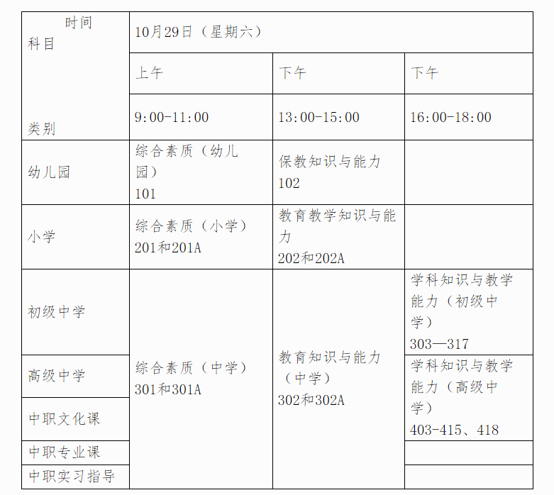 2022下半年广西中小学教师资格证考试时间及科目【10月29日】