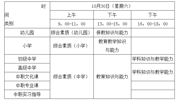 2021下半年福建中小学教师资格证考试时间及考试科目【10月30日笔试】