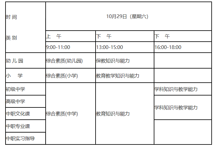 2022下半年辽宁全国中小学教师资格(笔试)考试时间及科目【10月29日】