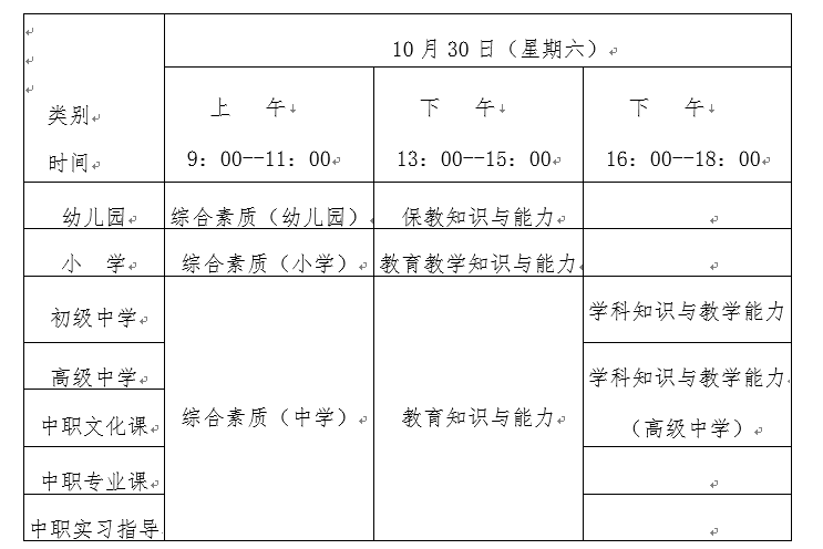 2021下半年云南中小学教师资格证考试时间及考试科目【10月30日笔试】
