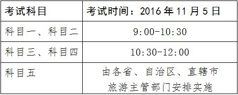 2016年内蒙古导游资格考试时间：11月5日