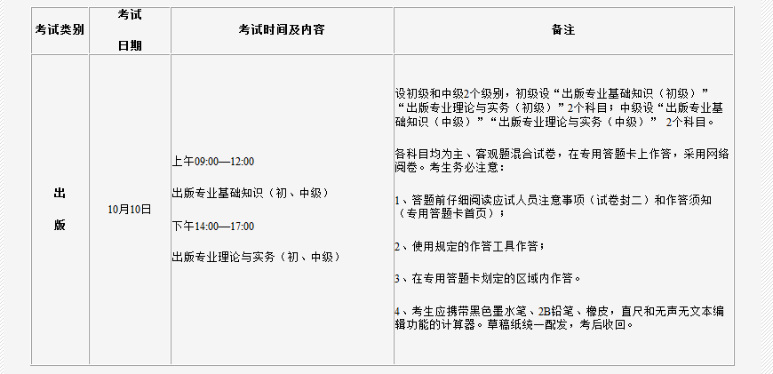 2021年吉林出版专业技术人员职业资格考试时间及科目【10月10日】