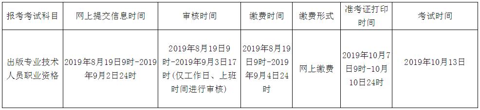2019年青海出版专业职业资格考试费用及缴费时间【8月19日-9月4日】