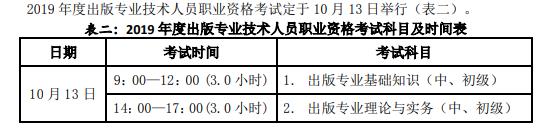 2019年山西出版专业职业资格考试时间及考试科目【10月13日】