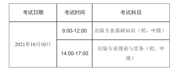2021年广西出版专业技术人员职业资格考试时间、科目及考试设置【10月10日】