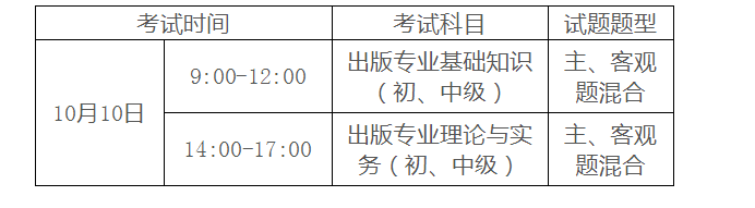 2021年广东出版专业技术人员职业资格考试时间及科目【10月10日】