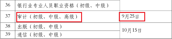 2022年海南中级审计师考试时间：9月25日