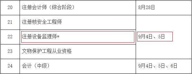 2021年北京注册设备监理师考试时间：9月4日、5日