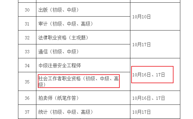 2021年江苏社会工作者考试时间：10月16日、17日