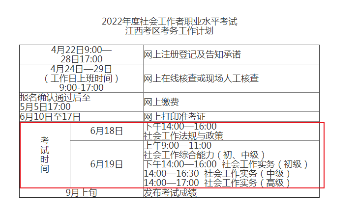 2022年江西社会工作者考试时间及考试科目【6月18日-6月19日】