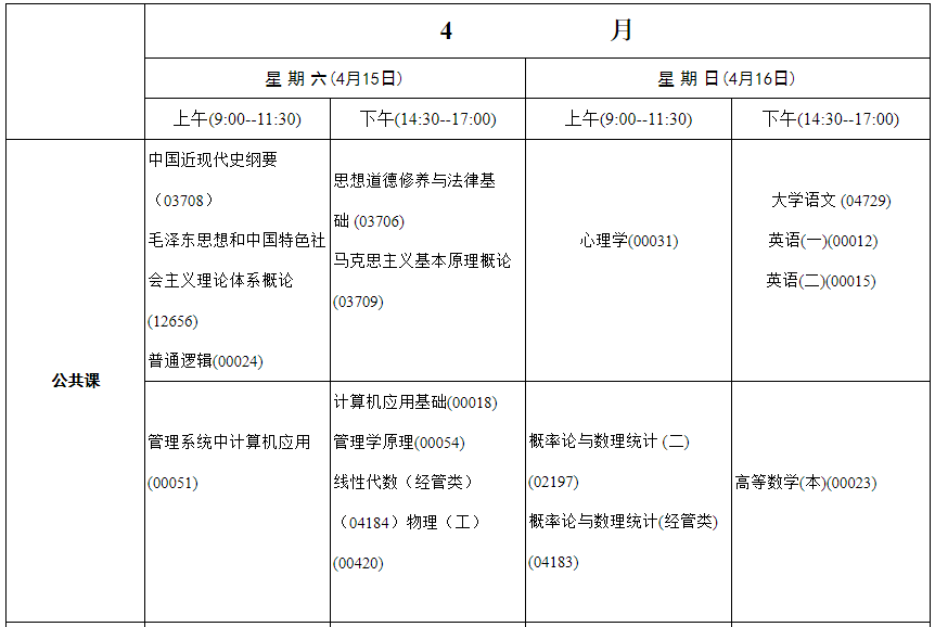 内蒙古呼和浩特2023年4月自考时间：4月15日-16日