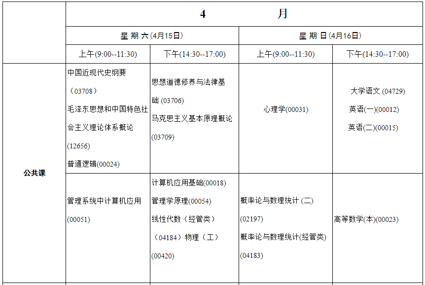 内蒙古2023年4月自考时间安排：4月15日-16日